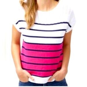 Tommy Bahama Pickford Striped/Color block Sleeveless Sweater Top White Blue Pink